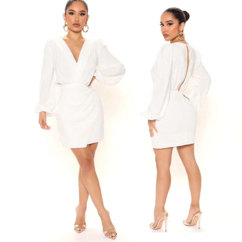 Fashion Nova White Mini Dress Making it Work Mini Open Back